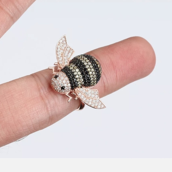 Kharma by Avelon Jewelry - Sweet onyx & topaz bumble bee ring sz6 adjustable